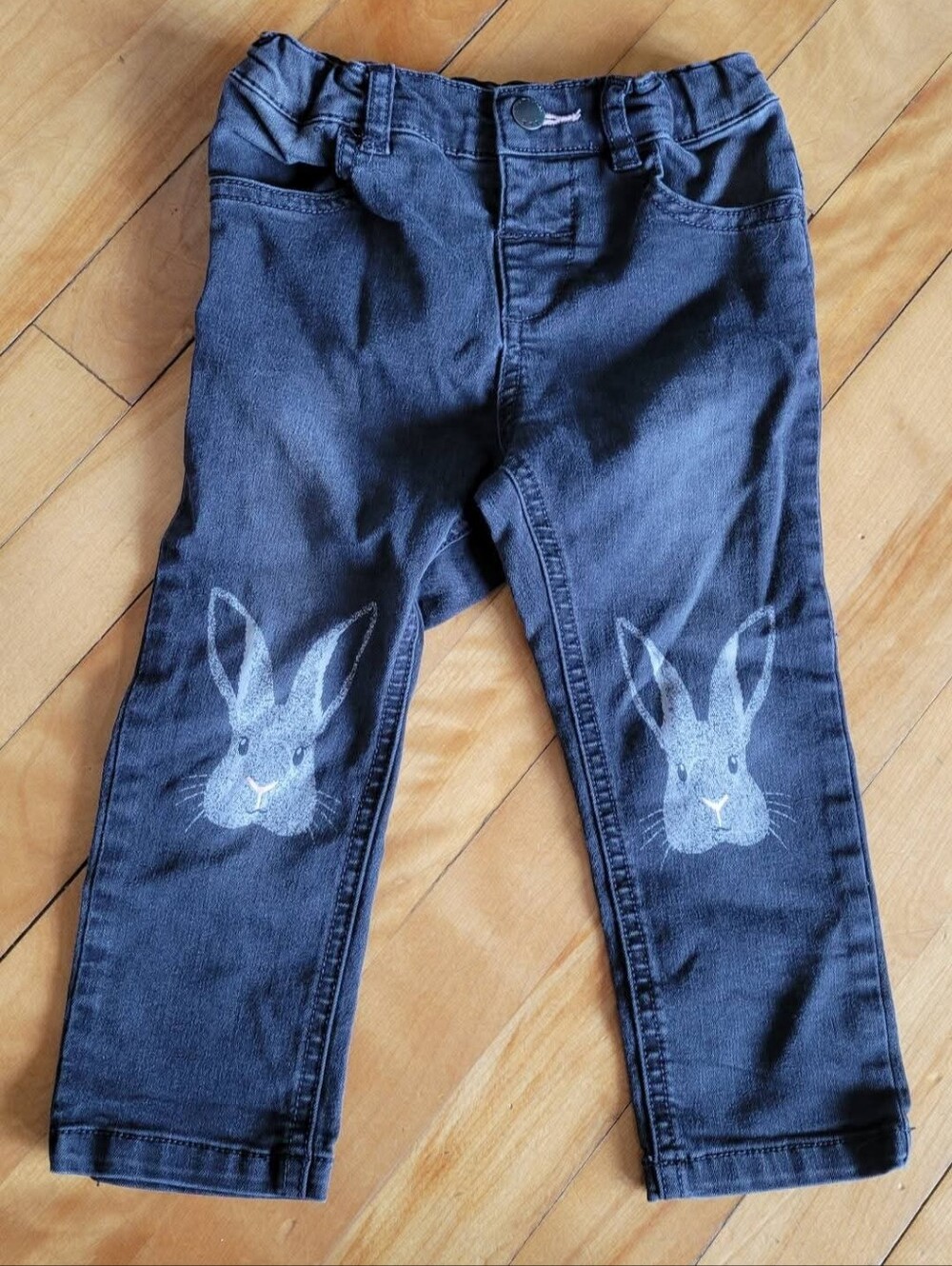 Kids Black Stretch Pants with bunny details